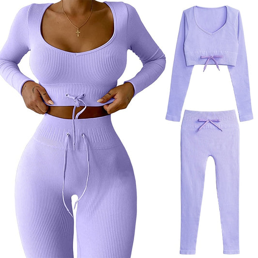 Seamless Yoga Set Women Two Piece Crop Top Long Sleeve Shorts Sportsuit Workout Outfit Fitness Female Sport Suit Gym Wear Gym