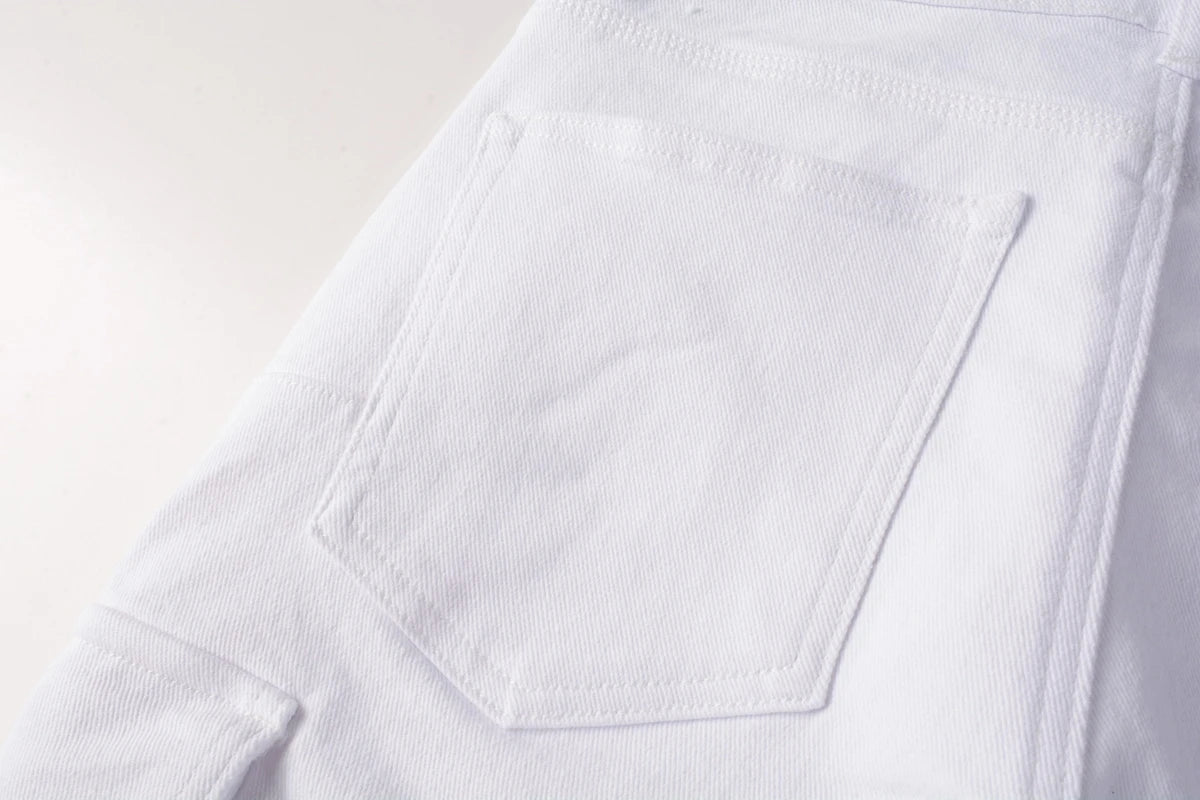2024 New Purple ROCA brand white streetwear trend with splashed ink denim shorts for men Repair Low Raise Skinny Denim pants