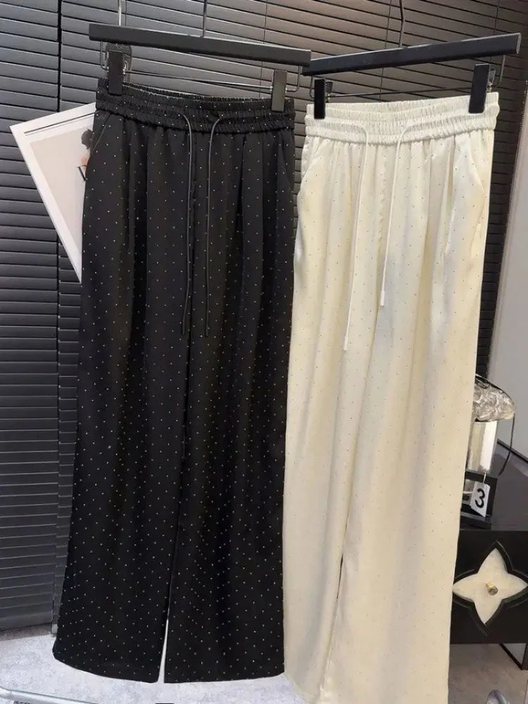 2024 New Spring Summer Women Pants High End Beading Loose Straight Trousers