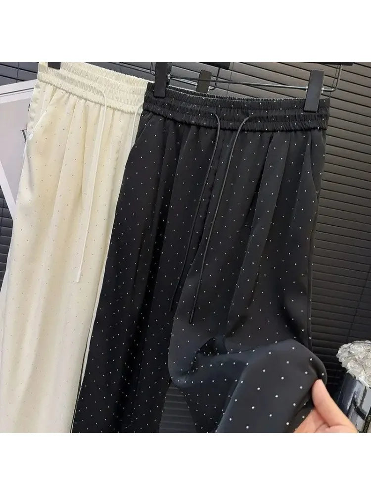 2024 New Spring Summer Women Pants High End Beading Loose Straight Trousers