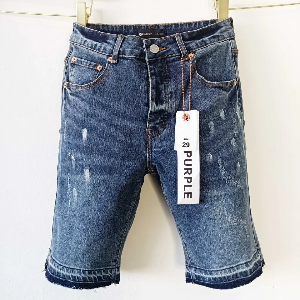 2024 Purple brand jeans high street plus size hip hop denim shorts with holes Repair