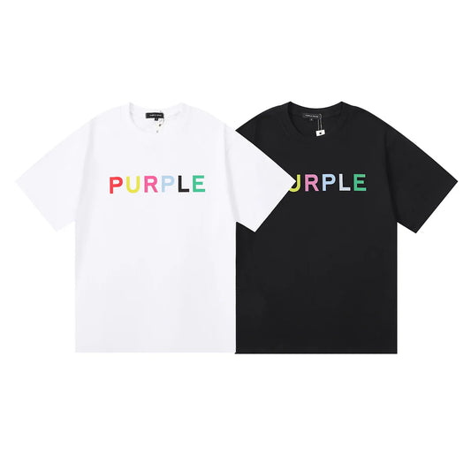 24SS new Purple brand 1:1 summer tide brand letters Logo colorful printing hip-hop men and women casual short-sleeved T-shirt