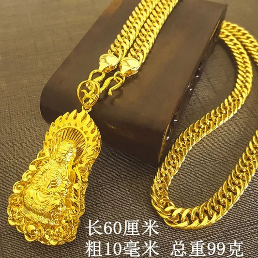999 real gold necklace pendant 18K chain domineering fashion jewelry gift for men and women
