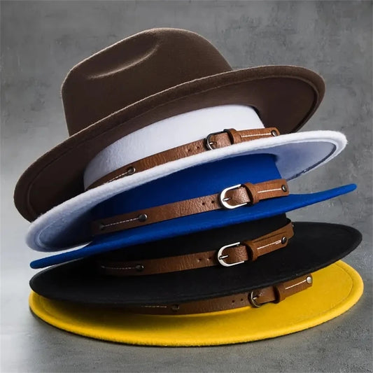 A Men's Western Cowboy Hat Retro Felt Top Hat Leather Buckle Accessories Jazz Hat Multi-Colored For Women To Wear