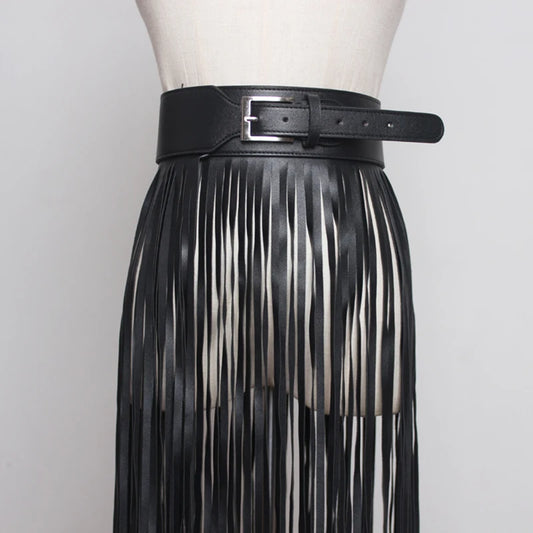 2024 New Spring Summer Pu Leather Long Tassel Brief Personality Girdle Decoration Belt Women Fashion All-match
