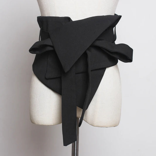 Black Cloth Asymmetrical Bow Bandage Wide Belt Personality Women New Fashion  Spring Autumn 2024