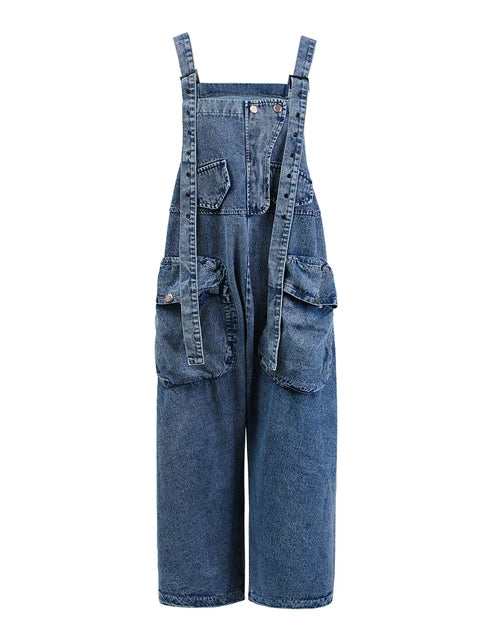 2024 High Waist Black Pocket c Denim Overalls Trousers New Loose Fit Pants Women Fashion Spring Autumn