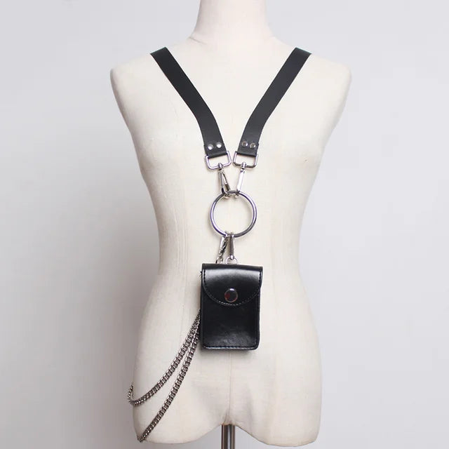 2024 Metal Chain Mini-bag Stylish Buckle Pu Leather Belt Personality Women New Fashion Spring