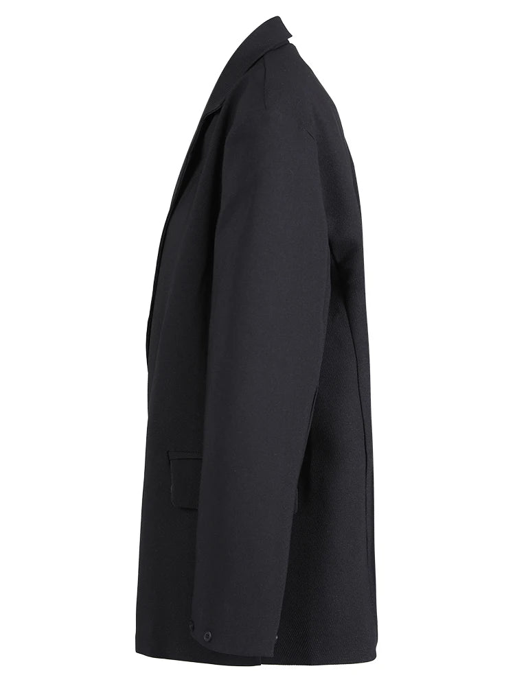Women Black Buckle Feather Cuff Big Size Blazer New Lapel Long Sleeve Loose Fit Jacket 2024