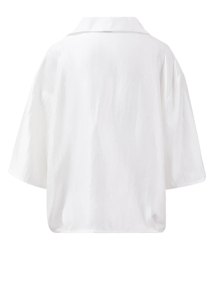 Women Black White Thin Elegant Big Size Blouse New V-neck Half Sleeve Shirt Fashion Tide Spring Summer  2024