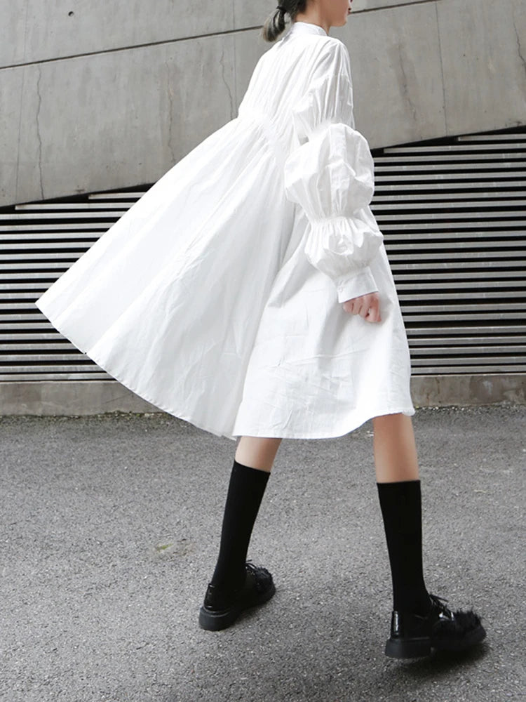 2024 Women White Irregular Ruffles Big Size Long Blouse New Lapel Long Sleeve Loose Fit Shirt Fashion Spring Autumn