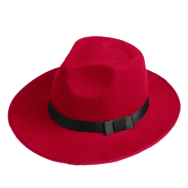 Vintage Men Women Hard Wool Felt Hat Wide Brim Fedora Trilby Panama Hat Gangster Cap (One Size:58cm)