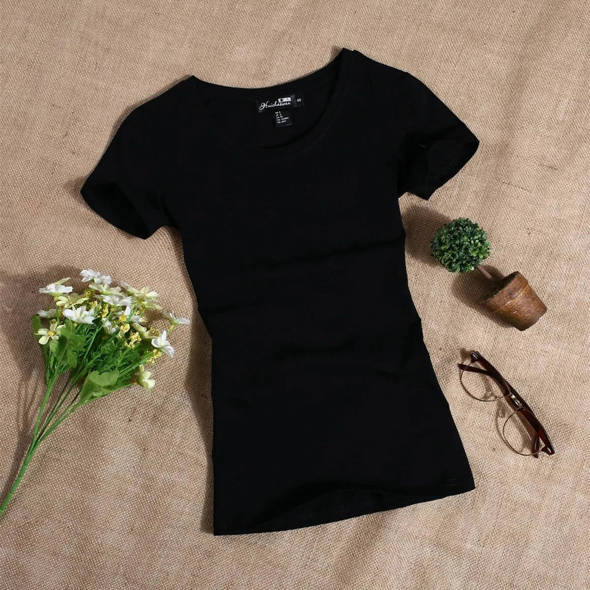 2024 Women's T Shirt Casual Women Short Sleeved Slim Solid Color