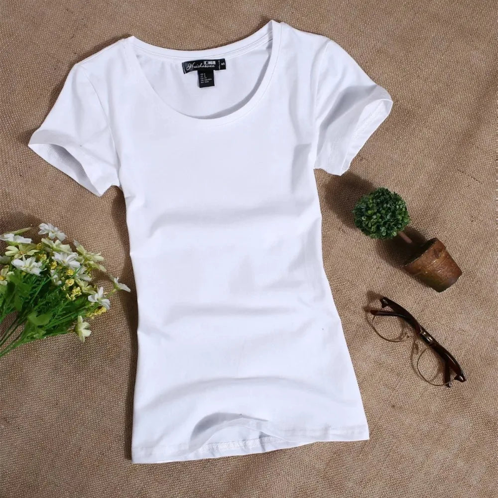 2024 Women's T Shirt Casual Women Short Sleeved Slim Solid Color