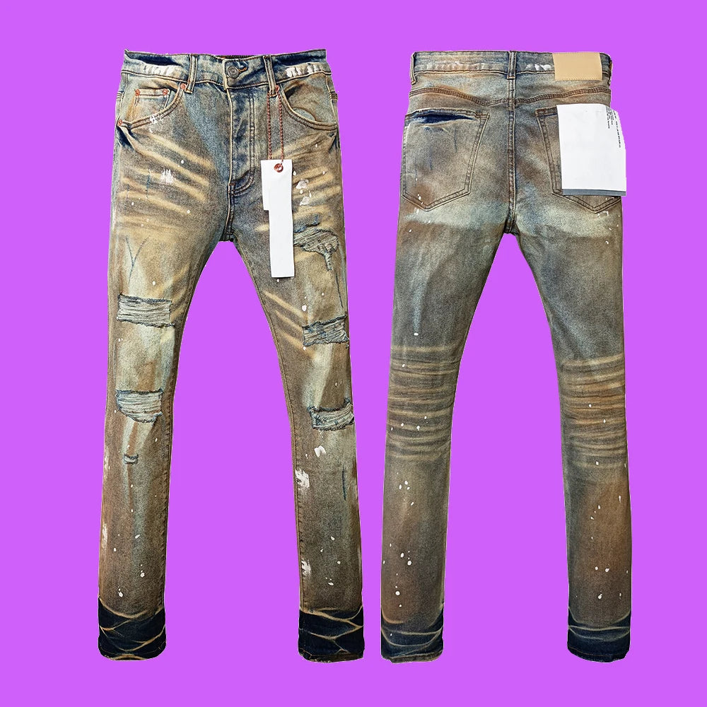 2024 Purple Roca Jeans Black brand Tag Straight Hip Hop Pants Denim Trousers Streetwear Multi-Pockets High Quality pants