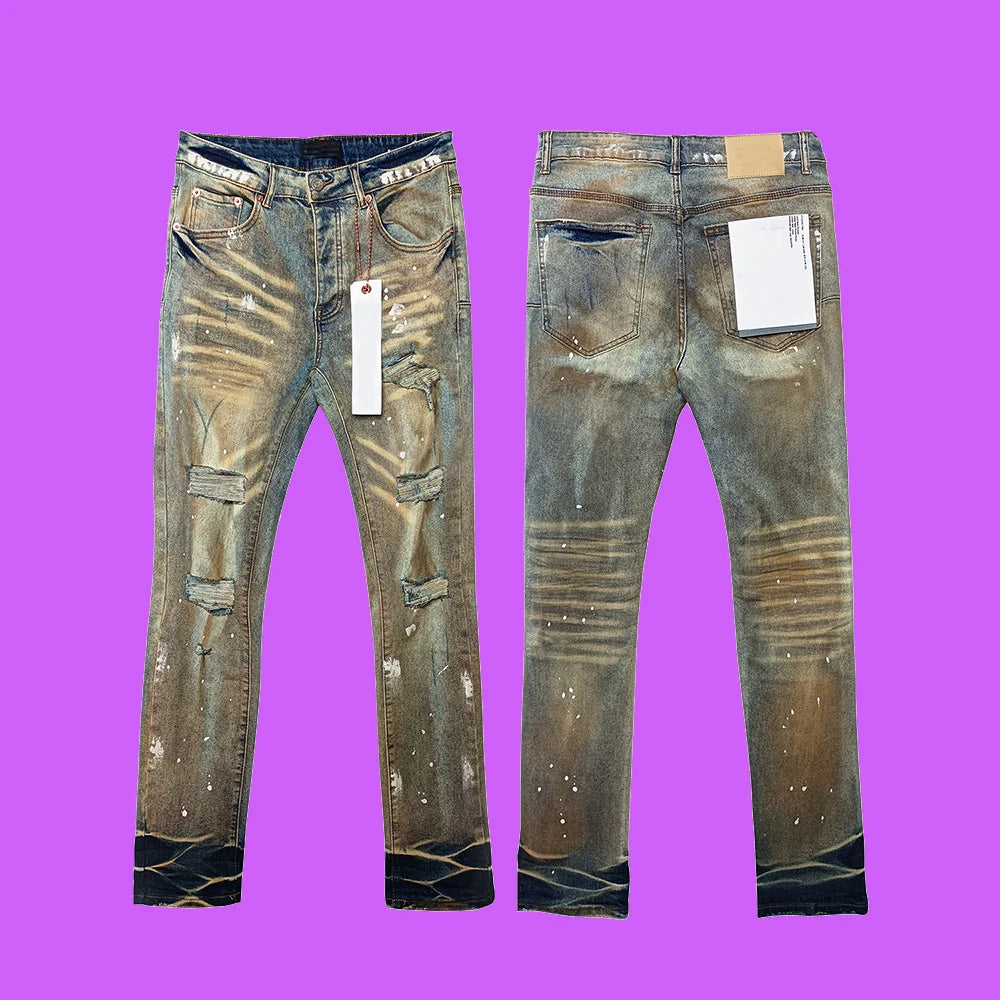 2024 Purple Roca Jeans Black brand Tag Straight Hip Hop Pants Denim Trousers Streetwear Multi-Pockets High Quality pants