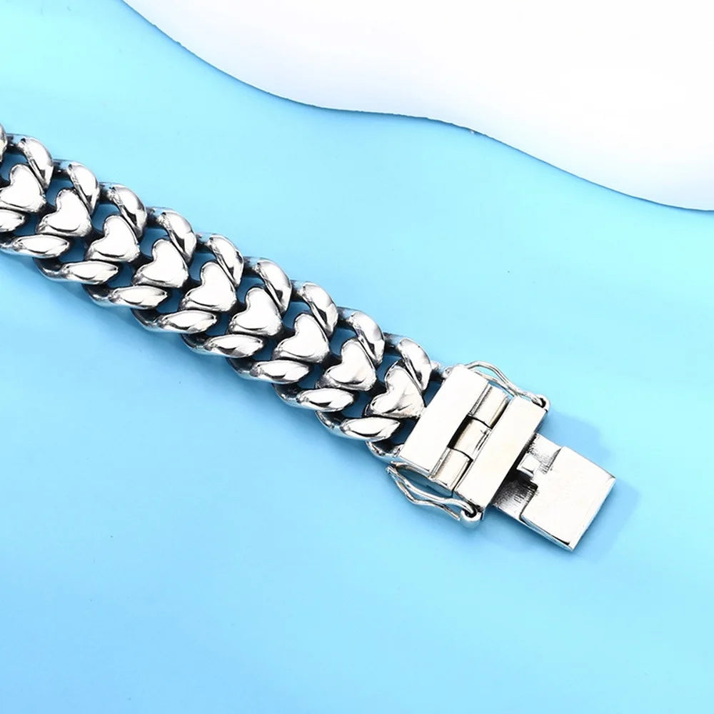 Real Solid 925 Sterling Silver Chain Men Women 15mm Cuban Curb Link Bracelet 88g/21cm