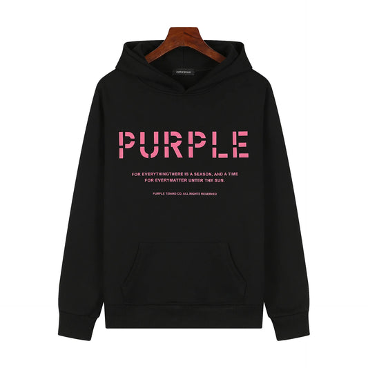 Single pound 360 gram pure cotton hoodie with high street Purple brand letter printed loose men's and women's jackets