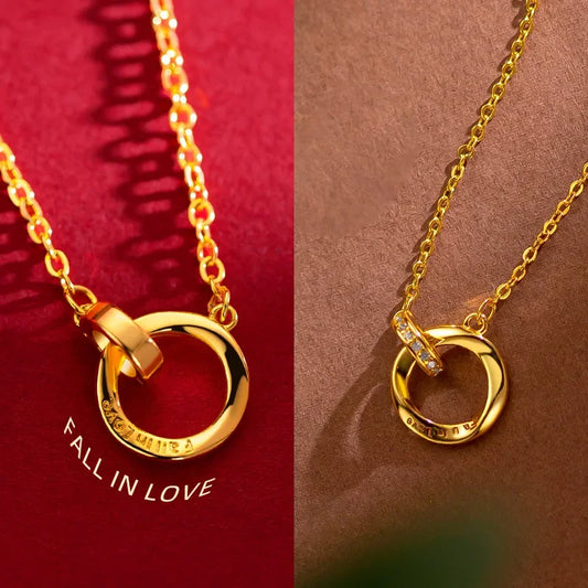 The same 24K gold 999 real gold Mobius ring necklace for women in the gold store 5D interlocking clavicle necklace AU750