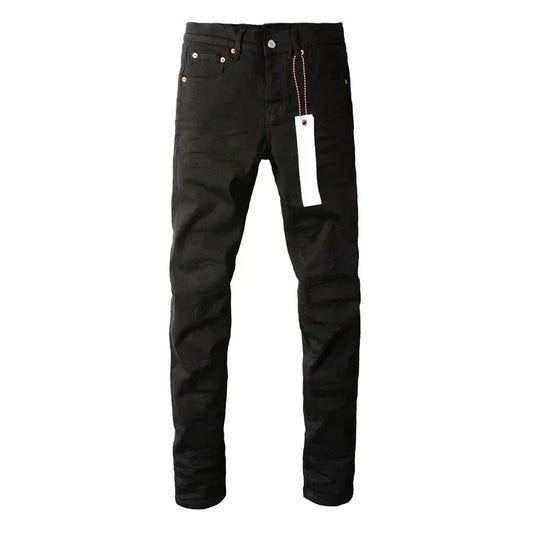 Top quality Purple ROCA Brand jeans 1:1 with top street black pleats Fashion top quality Repair Low Rise Skinny Denim pants