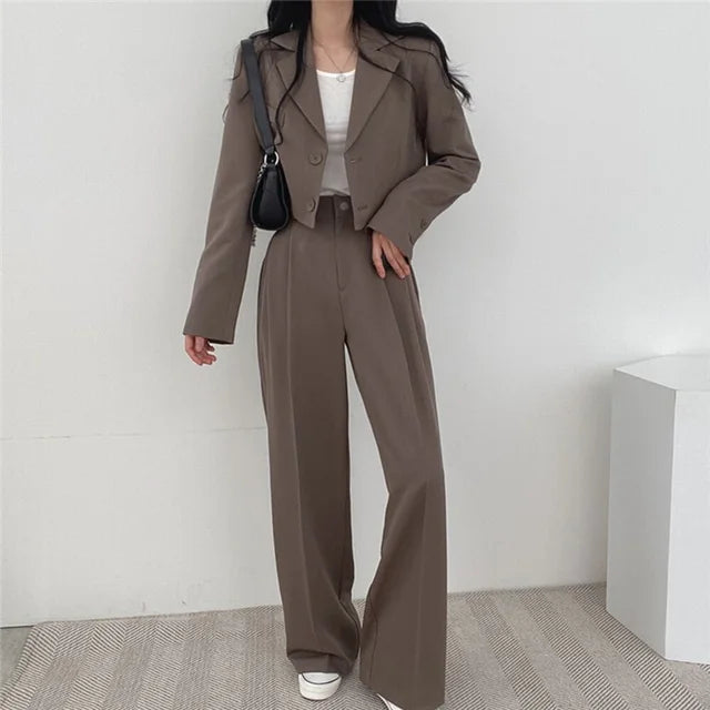Two Piece Sets Women Outifits 2023 Fall Office Lady Pants Korean Blazer Suits Long Sleeve Fashion Coat Black High Waisted Pants