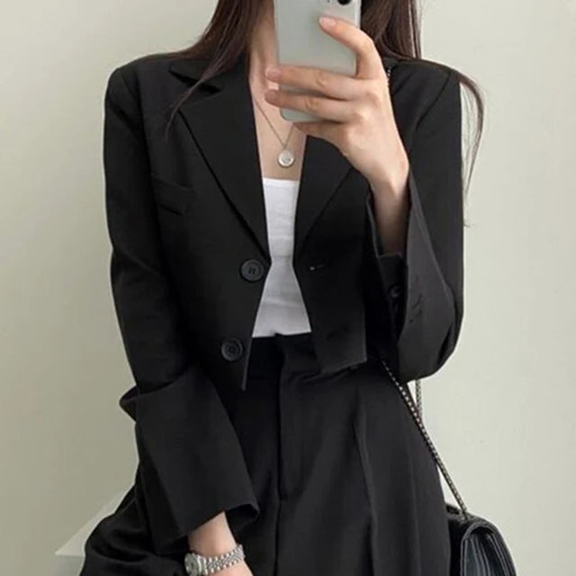 Two Piece Sets Women Outifits 2023 Fall Office Lady Pants Korean Blazer Suits Long Sleeve Fashion Coat Black High Waisted Pants