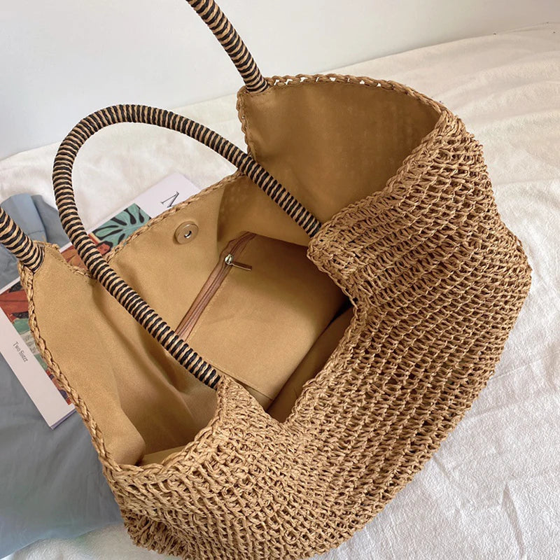Vintage Handbag Bohemian Straw Bag for Women Summer Travel Shoulder Bag Large Capacity Beach Rattan Handmade Kintted Totes Bolsa