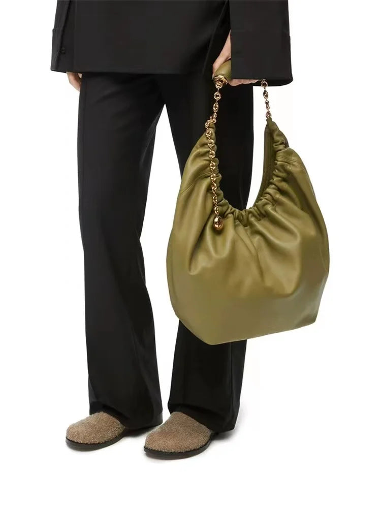 Women's Fashion Hobos Handbag  Genuine Leather Large Commuter Shoulder Bag Ladies Casual Shopper Messenger Bags Bucket Tote Bags