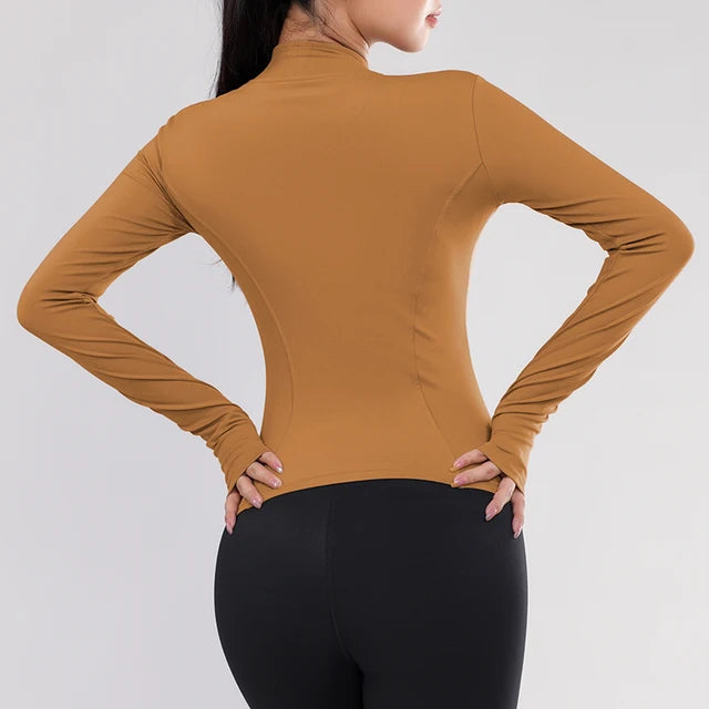 Women's Gym Exercise Suit Yoga Long Sleeve Sportswear Top Zipper Thumb Jacket Gym Shark Running Cycling Sportswear