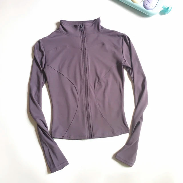 Women\'s Long-Sleeved Yoga Zipper Jacket Fitness Warm Top Sportswear Running Jacket Yoga Shirt Women