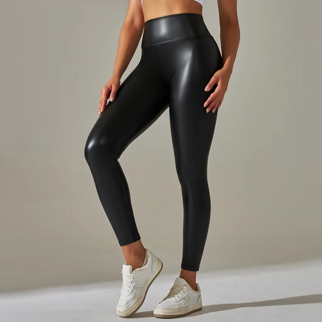 Women Leather Leggings XS-5XL Stretch Plus Size PU Leather Skinny Pencil Pants High Waist Push Up Leggings Elastic