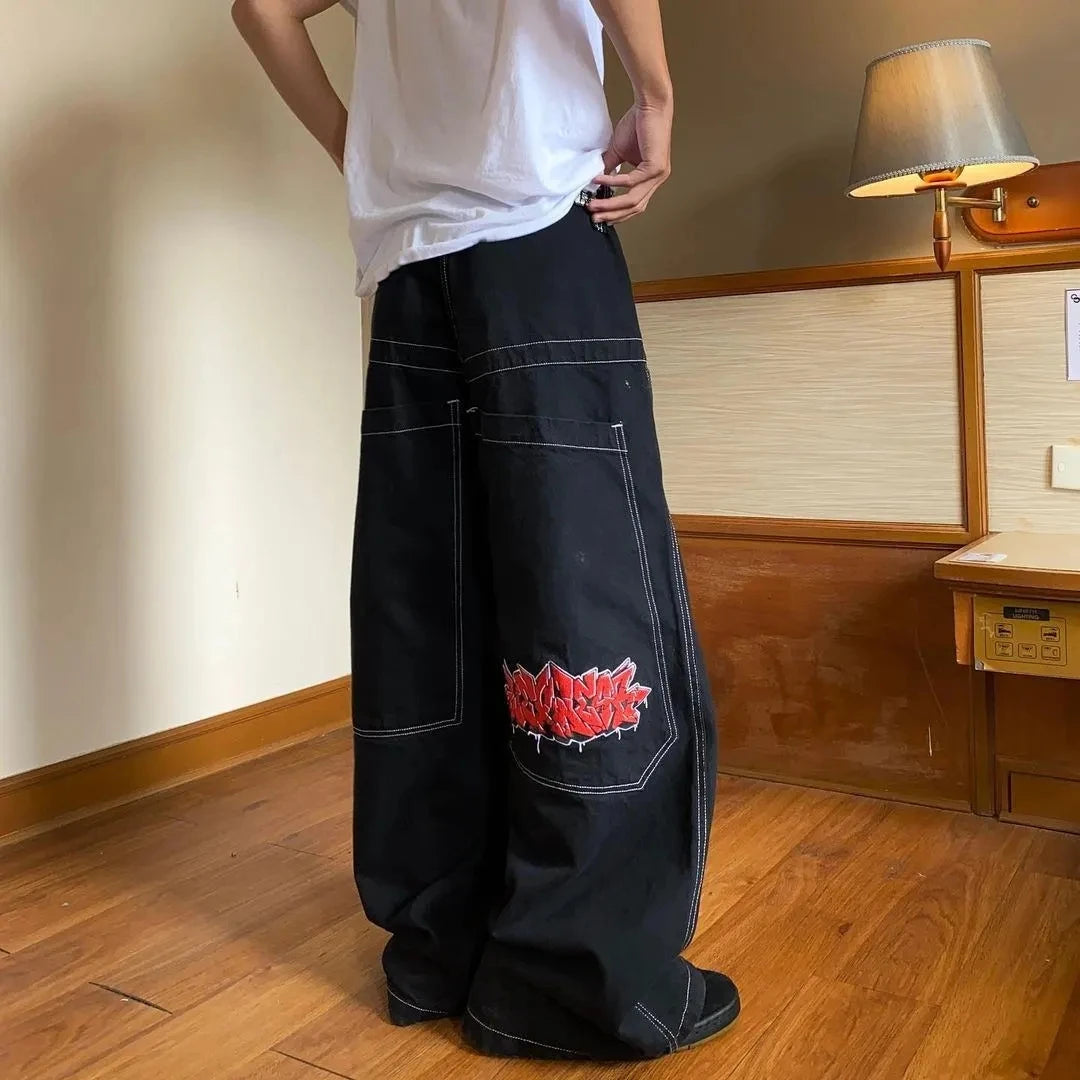 Y2k Street Fashion Jeans Hip Hop Women's Vintage Letter Print Large Baggy Jeans New Harajuku Casual Gothic Wide Leg Pants